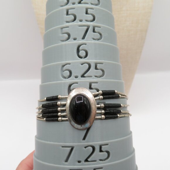 Vintage Native American Ella Peters Black Onyx Liquid Sterling  Silver Bracelet - Picture 9 of 9